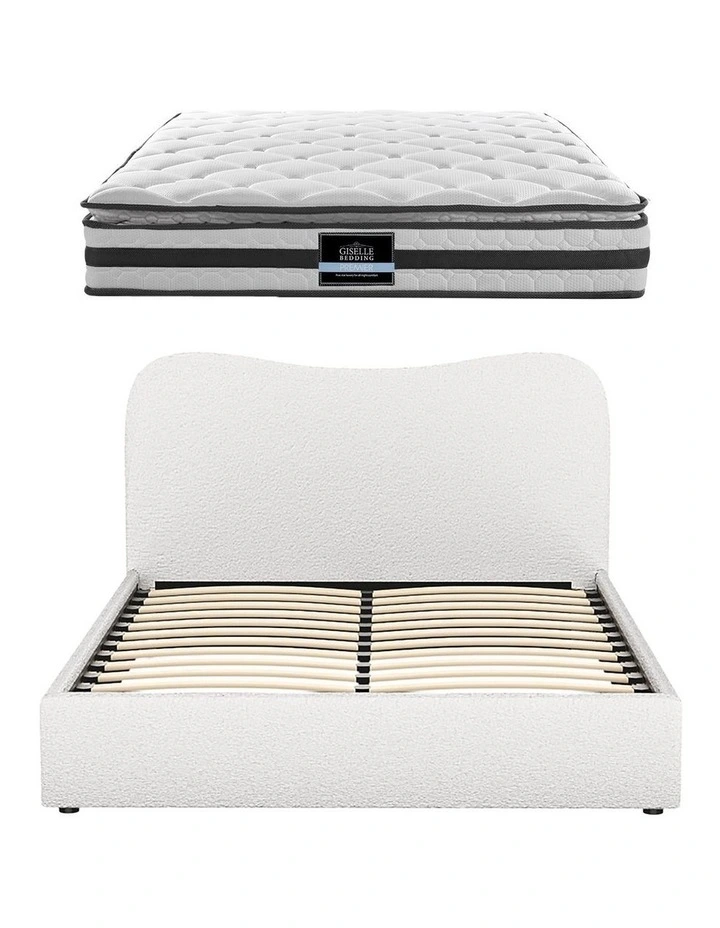Giselle 21cm Bonnell Pillow Top Mattress Artiss Double Boucle Bed Frame Set image 1