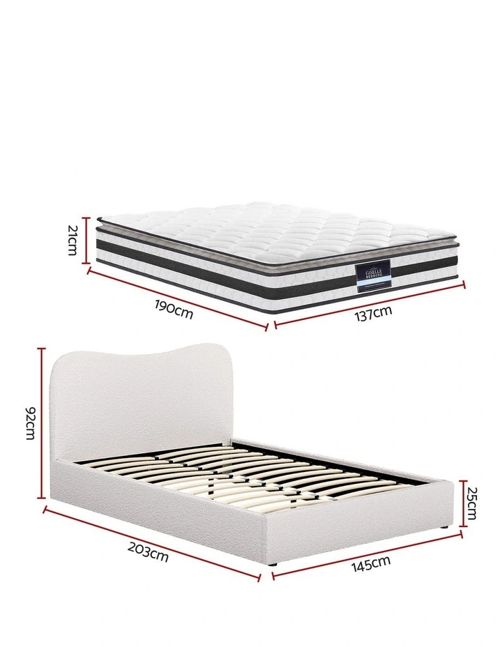 Giselle 21cm Bonnell Pillow Top Mattress Artiss Double Boucle Bed Frame Set image 2