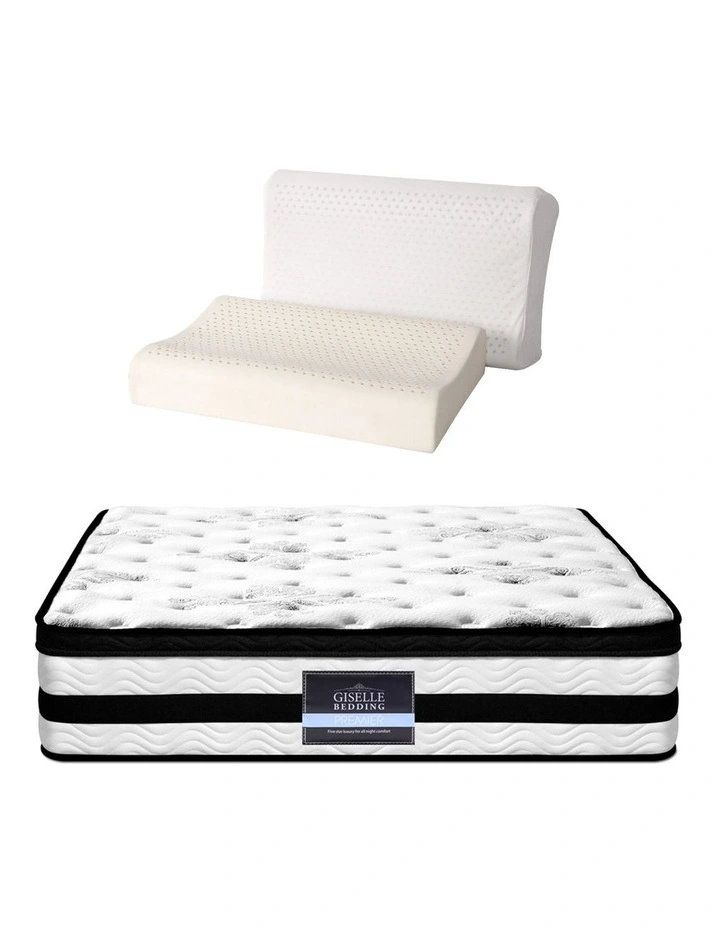 Giselle Queen 34cm 5-Zone Euro Top Pocket Spring Mattress with 2 Natural Latex Contour Pillows image 3