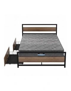Giselle 18cm Queen Mattress Pillowtop and Artiss Metal Bed Frame Set With 2 drawers