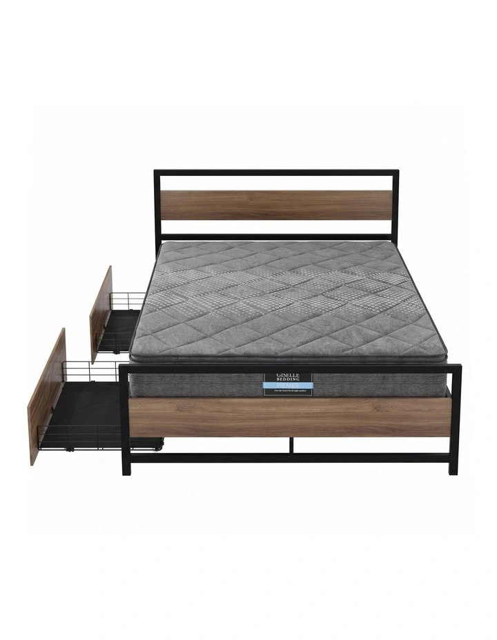 Giselle 18cm Queen Mattress Pillowtop and Artiss Metal Bed Frame Set With 2 drawers image 1