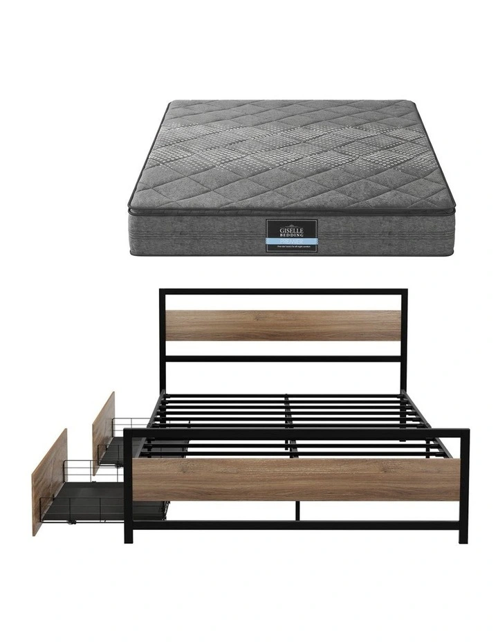 Giselle 18cm Queen Mattress Pillowtop and Artiss Metal Bed Frame Set With 2 drawers image 3