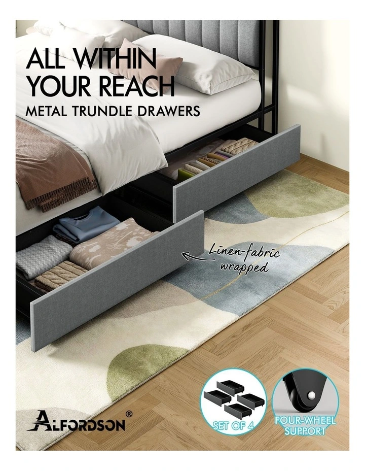 4x Trundle Drawers for Bed Frame Underbed Storage Wheels image 2