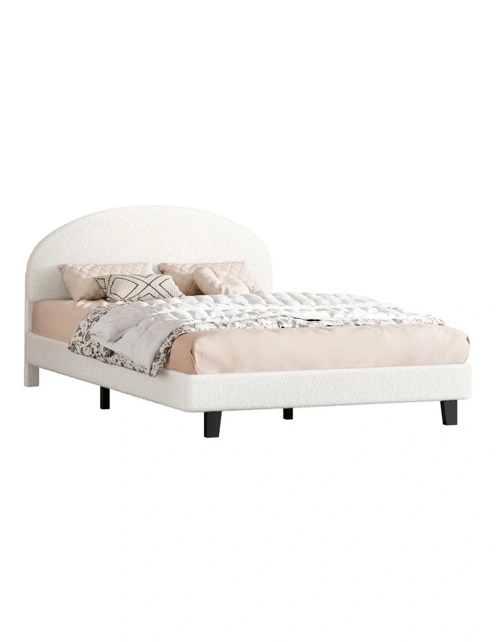 Bed Frame Double Size Boucle Mattress Base Platform White image 1