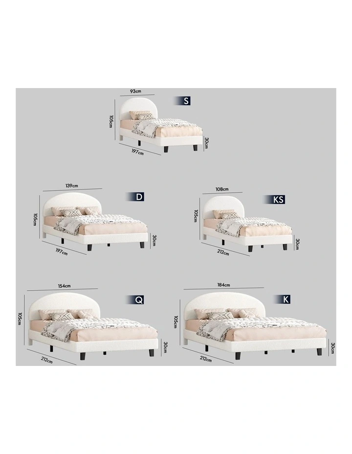 Bed Frame Queen Size Boucle Mattress Base Platform White image 3