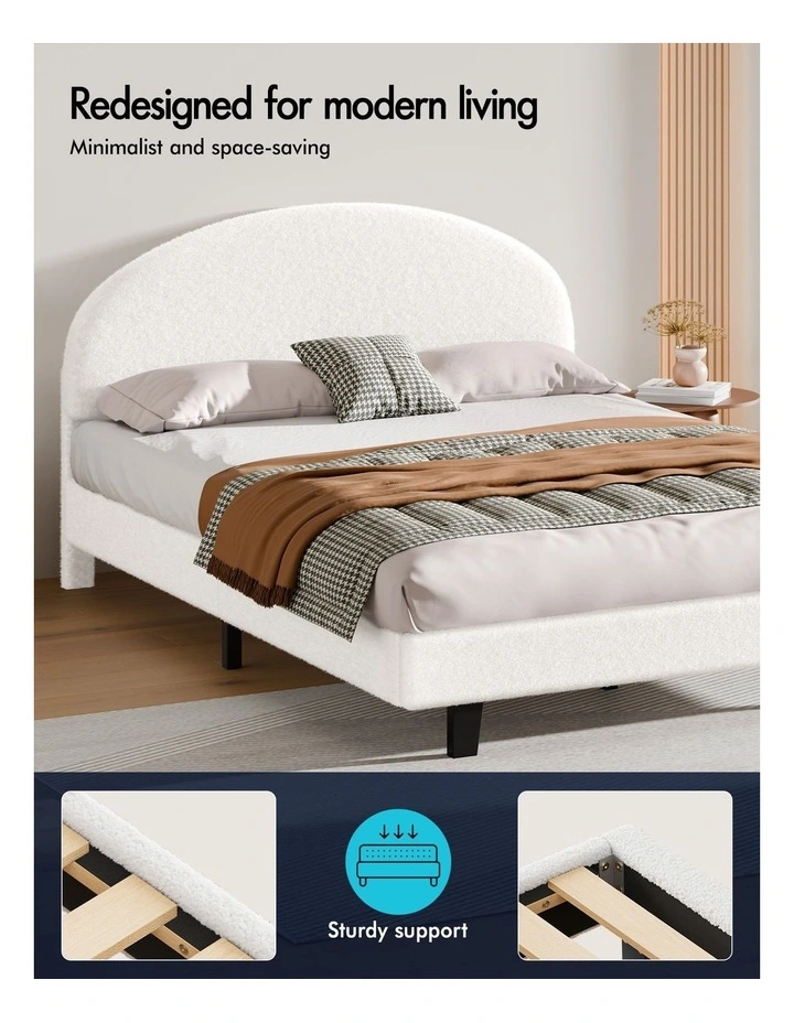 Bed Frame Queen Size Boucle Mattress Base Platform White image 5