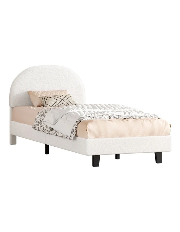 Bed Frame King Single Size Boucle Mattress Base Platform White image 1