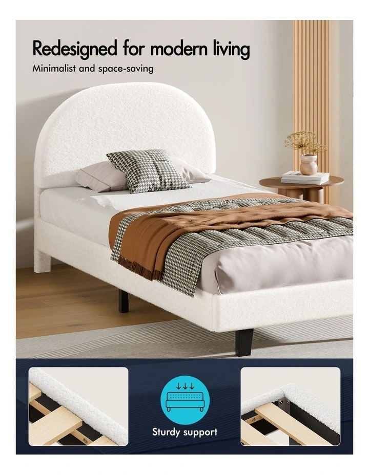 Bed Frame King Single Size Boucle Mattress Base Platform White image 5