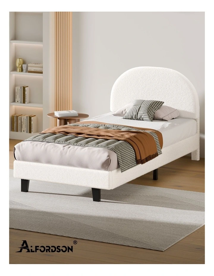 Bed Frame King Single Size Boucle Mattress Base Platform White image 7