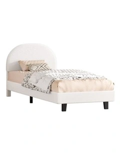 Bed Frame Single Size Boucle Mattress Base Platform White
