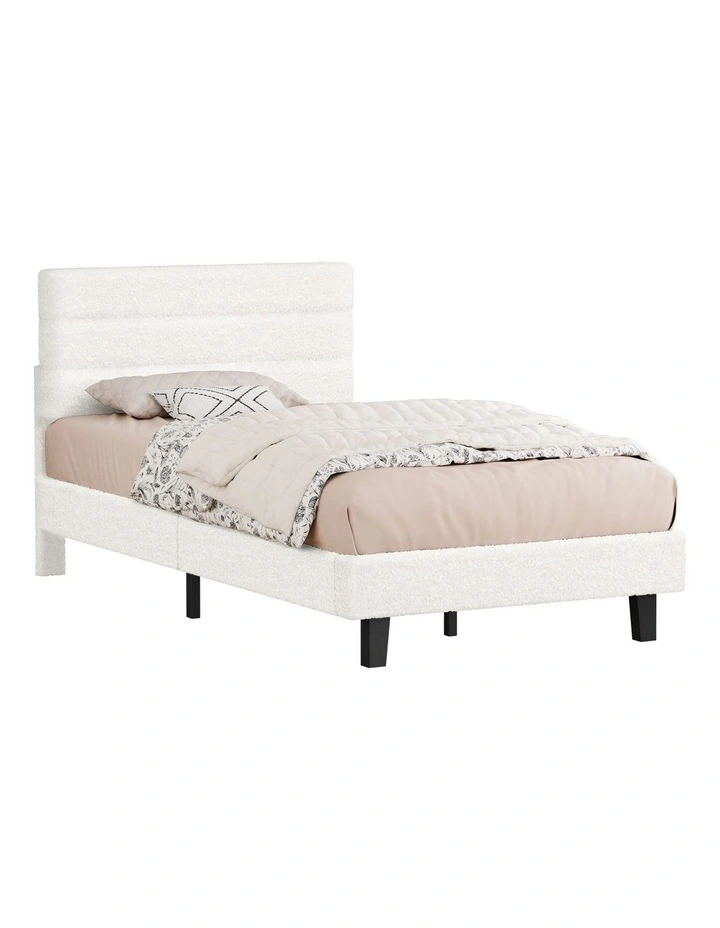 Bed Frame King Single Size Boucle White Mattress Base Platform image 1
