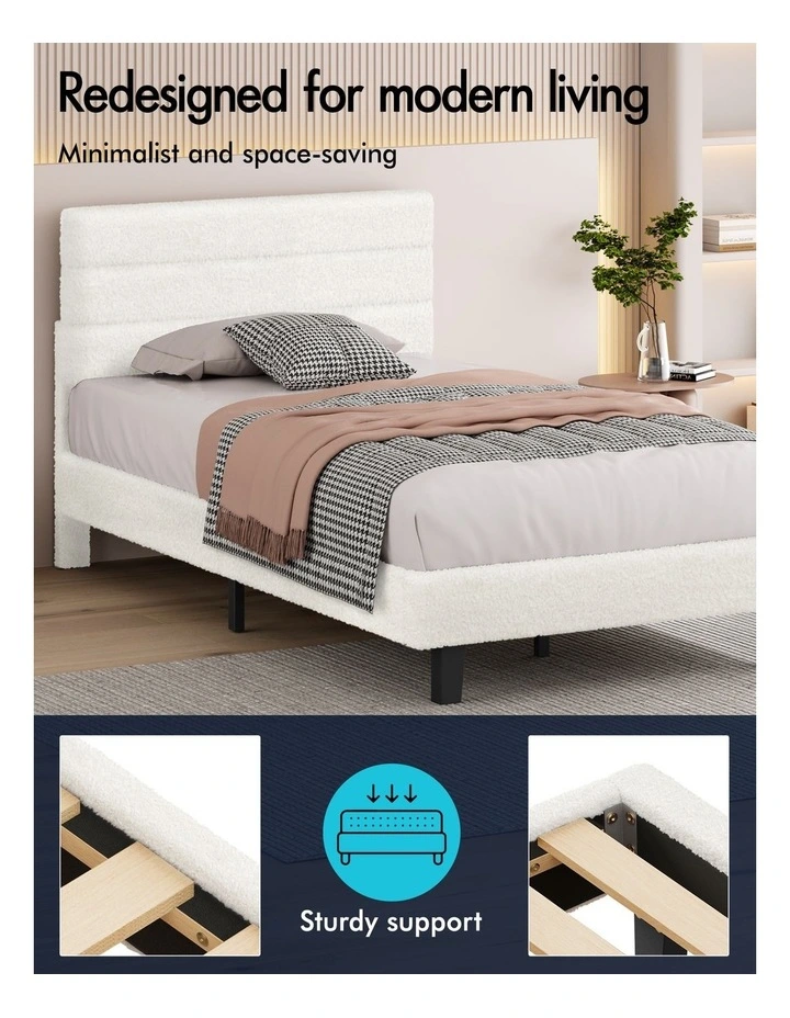 Bed Frame King Single Size Boucle White Mattress Base Platform image 5