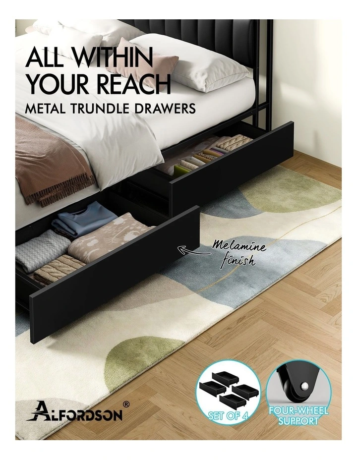 4x Trundle Drawers for Bed Frame Underbed Storage Wheels image 2