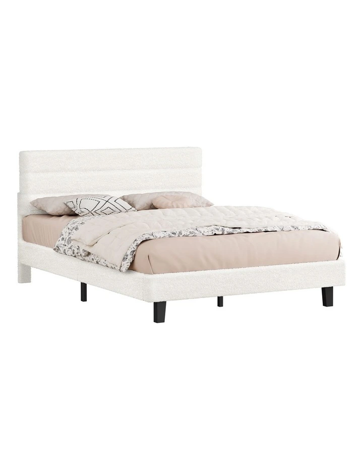 Bed Frame Double Size Boucle White Mattress Base Platform image 1