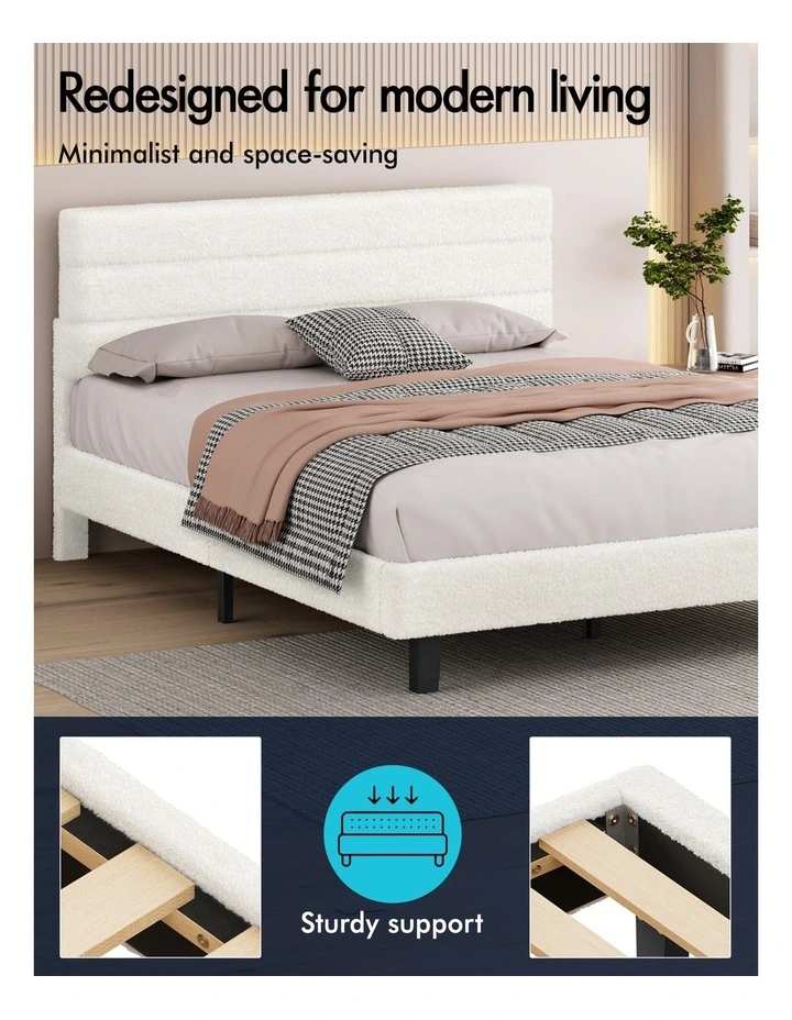 Bed Frame Double Size Boucle White Mattress Base Platform image 5
