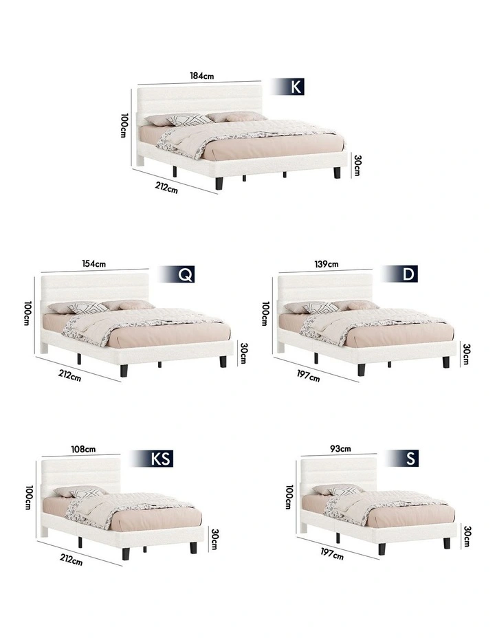 Bed Frame Single Size Boucle White Mattress Base Platform image 3