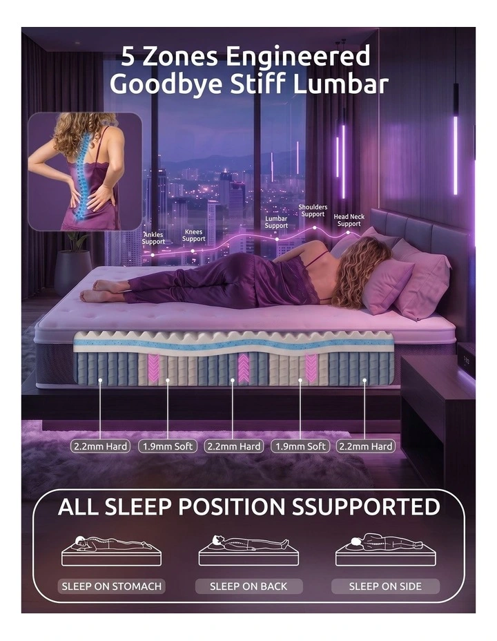 Levitex King Mattress 30CM 5-Zone Pocket Springs Lumbar Support Cooling Gel Memory Foam image 5