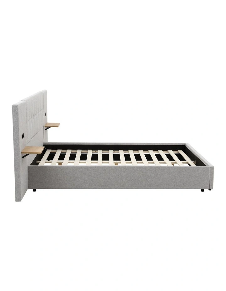 Artiss Queen Bed Frame with Wide Headboard, Floating Shelves and USB Grey image 3