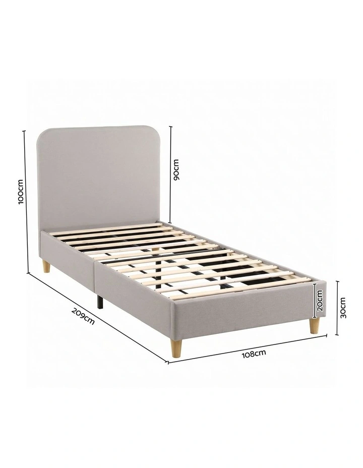 Artiss King Single Bed Frame with Headboard, Faux Linen Fabric Grey image 2