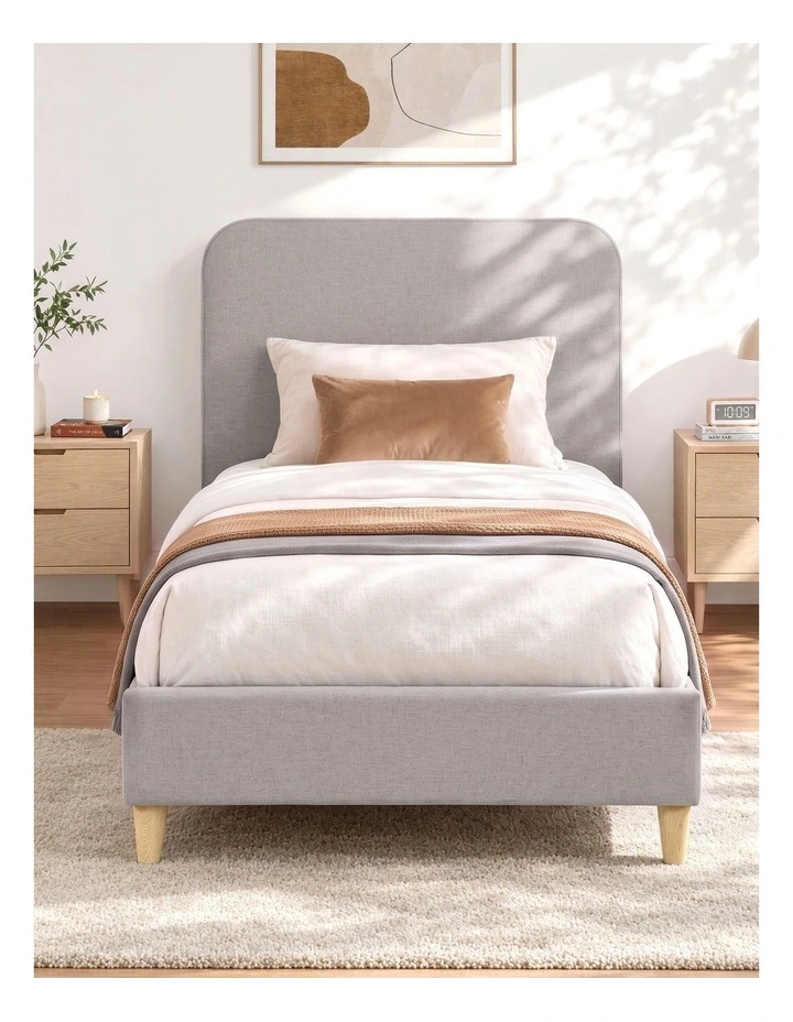 Artiss King Single Bed Frame with Headboard, Faux Linen Fabric Grey image 6