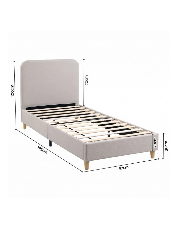 Artiss Single Bed Frame with Headboard, Faux Linen Fabric Grey image 2