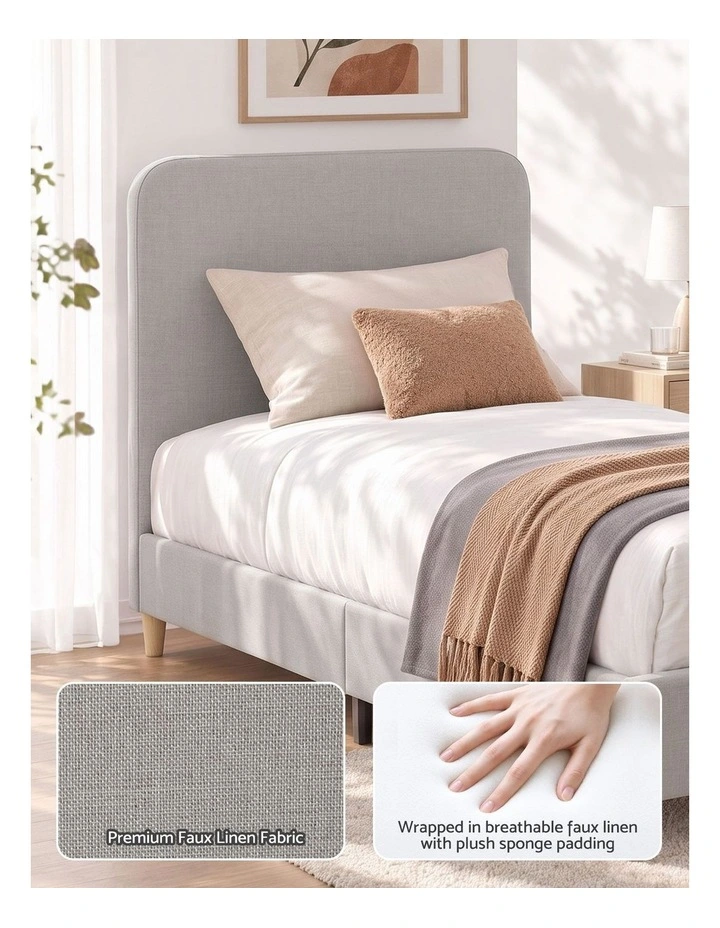 Artiss Single Bed Frame with Headboard, Faux Linen Fabric Grey image 5