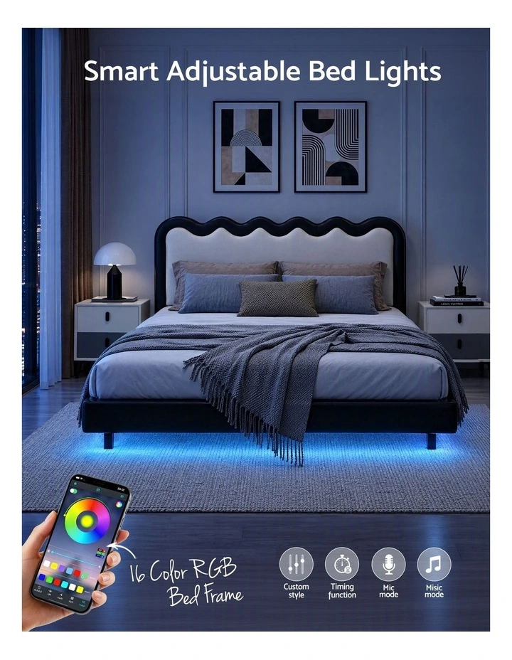 Artiss Queen Bed Frame, Floating Design with RGB LED and USB Charging image 5