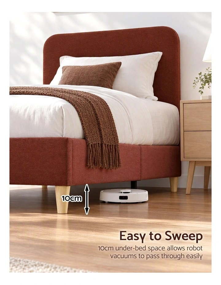 Artiss King Single Bed Frame with Headboard, Faux Linen Fabric Brown image 4