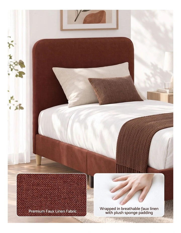 Artiss King Single Bed Frame with Headboard, Faux Linen Fabric Brown image 5