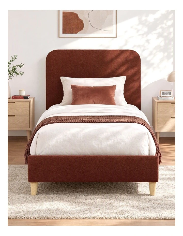 Artiss King Single Bed Frame with Headboard, Faux Linen Fabric Brown image 6