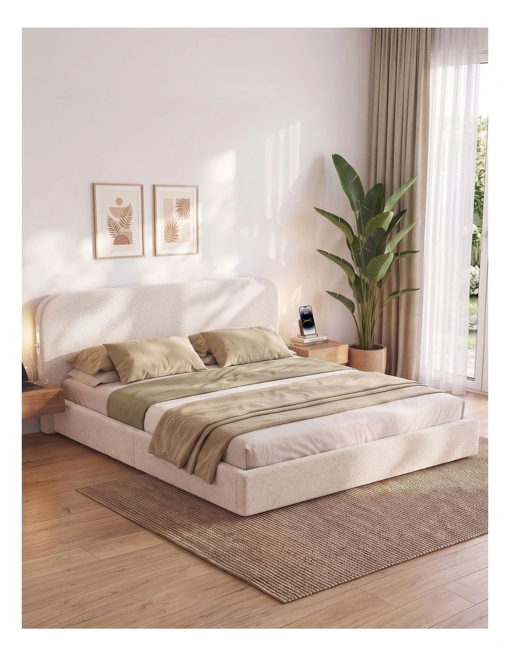 Artiss King Bed Frame with 100cm Boucl Headboard, USB-C & Night Lights image 6