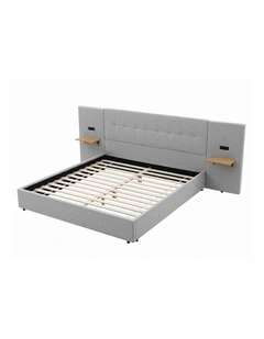Artiss King Bed Frame with Wide Headboard, Floating Shelves and  USB Grey