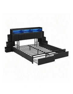 Artiss King Bed Frame with Storage Headboard, 2 Drawers, Charging Station & LED Light