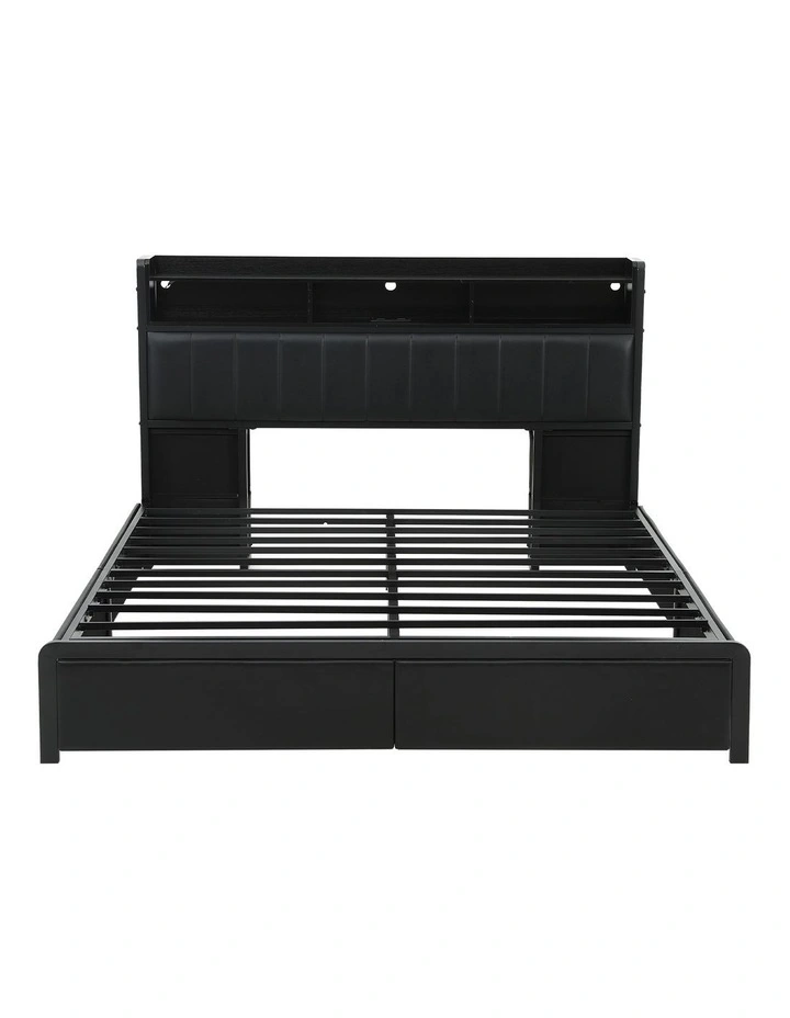 Artiss King Bed Frame with Storage Headboard, 2 Drawers, Charging Station & LED Light image 3