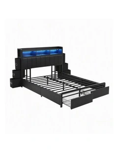 Artiss Double Bed Frame with Storage Headboard, 2 Drawers, Charging Station LED Light