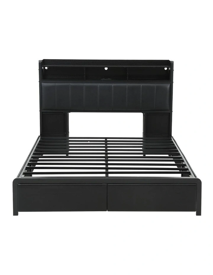 Artiss Double Bed Frame with Storage Headboard, 2 Drawers, Charging Station LED Light image 3