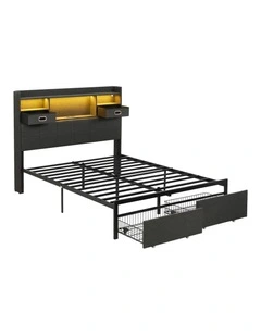 Artiss Double Bed Frame with 2 Storage Drawers & Headboard, USB Charging Station, RGB LED Light