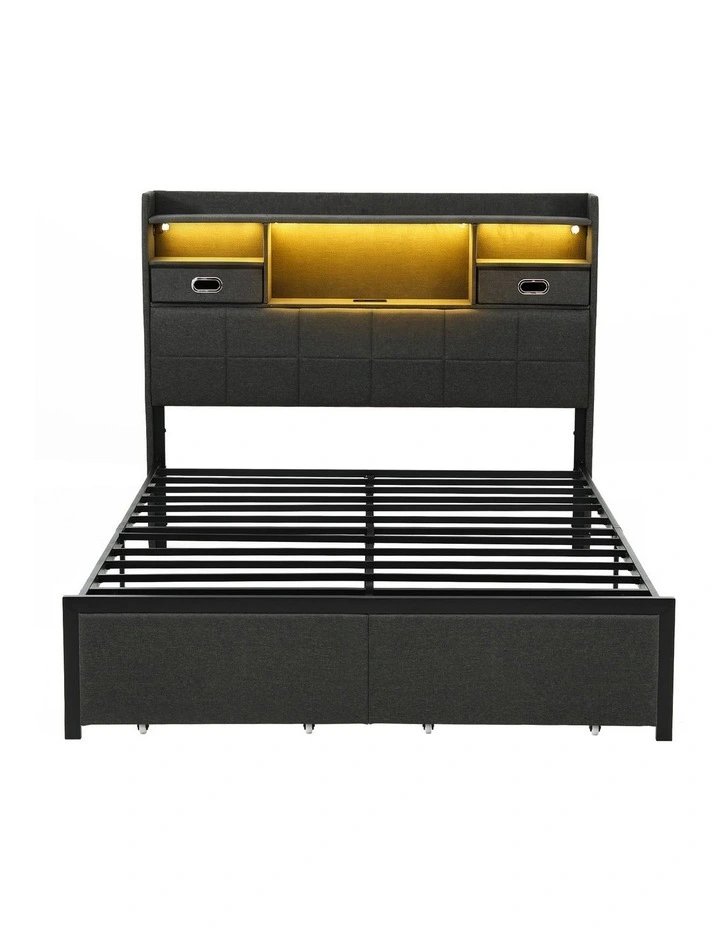 Artiss Double Bed Frame with 2 Storage Drawers & Headboard, USB Charging Station, RGB LED Light image 3