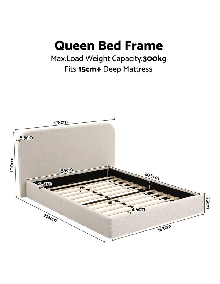 Artiss Queen Bed Frame with Boucl Headboard, USB-C Charging & Night Lights image 2