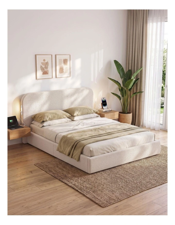 Artiss Queen Bed Frame with Boucl Headboard, USB-C Charging & Night Lights image 6