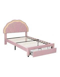 Artiss King Single Bed Frame with 1 Storage Drawer, Velvet Platform, LED Headboard Pink