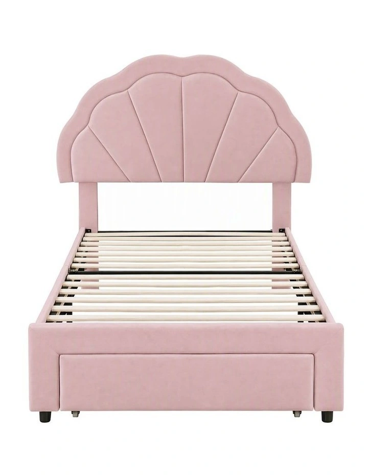Artiss King Single Bed Frame with 1 Storage Drawer, Velvet Platform, LED Headboard Pink image 3