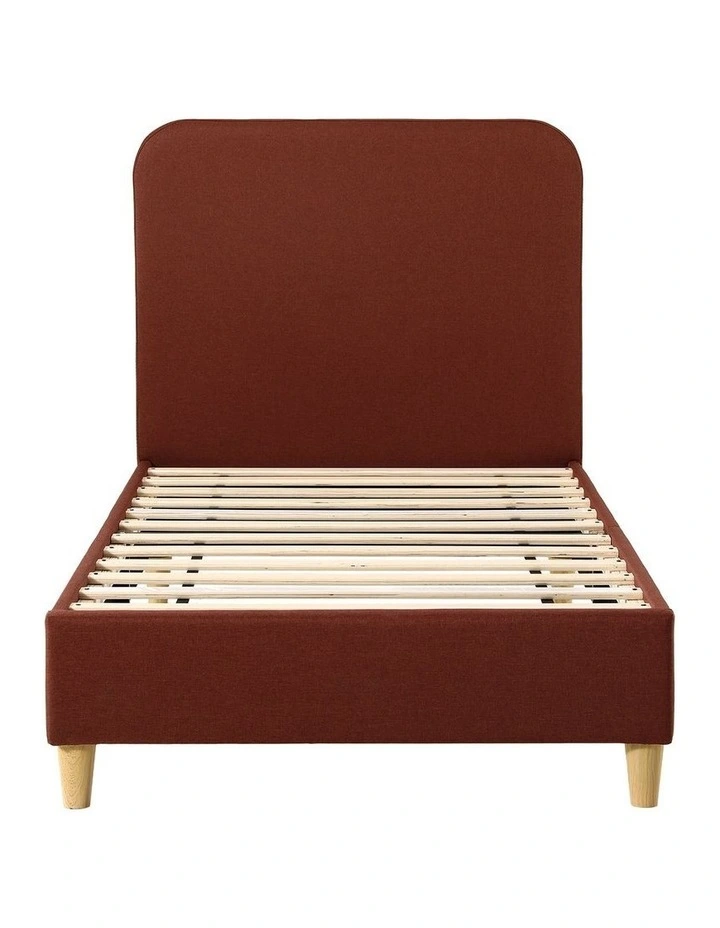Artiss Single Bed Frame with Headboard, Faux Linen Fabric Brown image 1