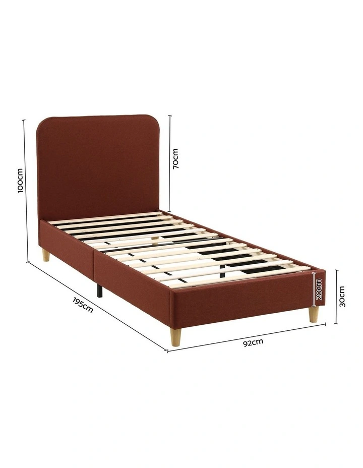 Artiss Single Bed Frame with Headboard, Faux Linen Fabric Brown image 2