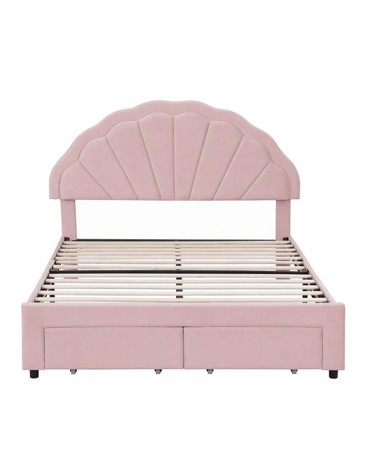 Artiss Double Bed Frame with 2 Storage Drawers Upholstered Velvet Platform Bed LED Headboard Pink image 3
