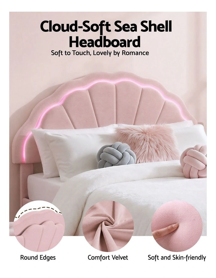 Artiss Double Bed Frame with 2 Storage Drawers Upholstered Velvet Platform Bed LED Headboard Pink image 4