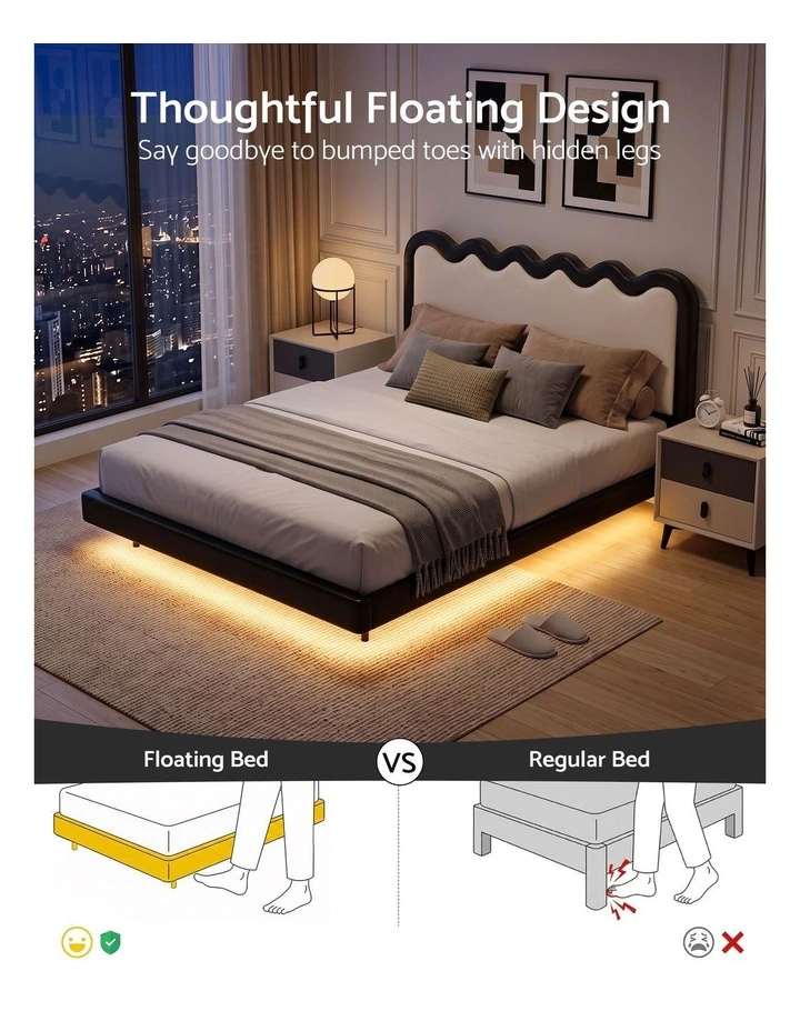 Artiss Double Bed Frame, Floating Design with RGB LED and USB Charging image 4