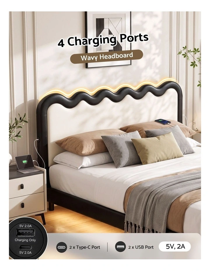 Artiss Double Bed Frame, Floating Design with RGB LED and USB Charging image 6
