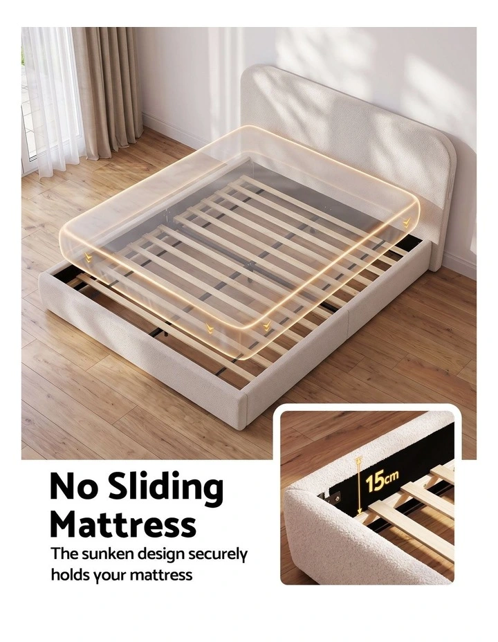 Artiss Double Bed Frame with 100cm Boucl Headboard, USB-C & Night Lights image 5