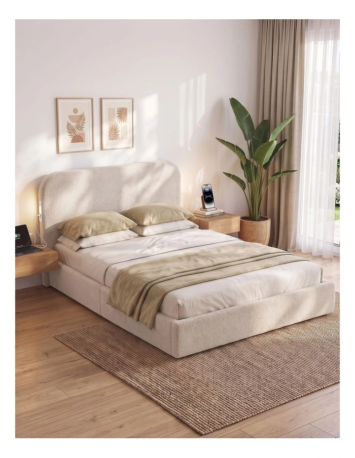 Artiss Double Bed Frame with 100cm Boucl Headboard, USB-C & Night Lights image 6